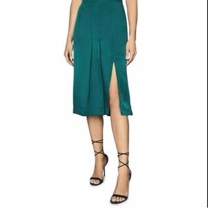 Reiss Emerald Green Pleated Midi Skirt with Slit Sz 10
